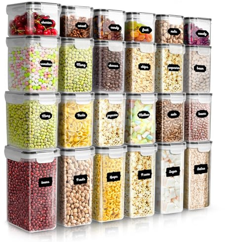 HEFTMAN Botes Cocina Almacenaje - Set de 24 Recipientes Herméticos para Alimentos, Almacenaje Cocina, Plástico Transparente - Incluye Etiquetas y Bolígrafo