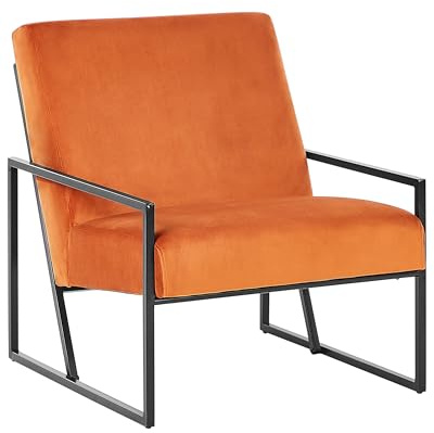 Beliani Sessel Samt orange mit schwarzem Metallgestell Armlehnen Lehne modern Delary