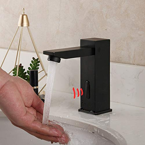 CUTSUGOK Matte Black Solid Brass Hot & Cold Water Mixer Touch- Infrared Tap Automatic Sensor Faucet Bathroom Basin Faucets (Color : Matte Black 02)