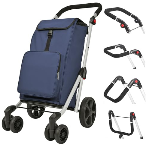 LEUYA ABC Carrello Portaspesa, Carrello per la Spesa Pieghevole Leggero, con Borsa Termico, 6 Ruote, 45L Trolley Spesa, Carrello Spesa in Alluminio, Resistente, Robusto (Blu)