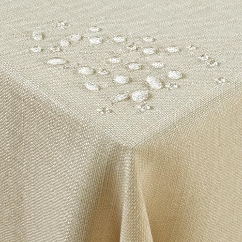 AUAUY Wipe Clean Table Cloth, 140x100cm Rectangular Washable Faux Linen Tablecloth, Waterproof Oil-proof and Wrinkle Resistant Table Cover for Kitchen Dining Party, Holiday Celebrations, Beige