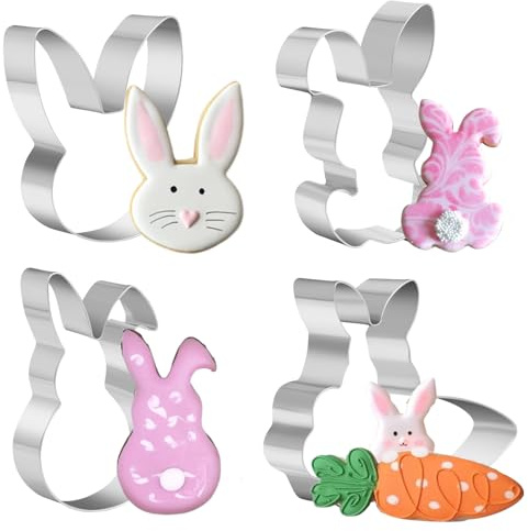 PTaizjjz Easter Cookie Cutter Set - 4 Piece Stainless Steel Easter Bunny Cookie Cutters Rabbit Biscuit Molds for Baking DIY