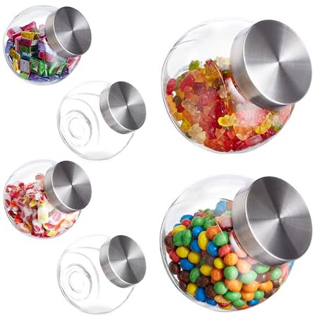 Relaxdays Set 6 Barattoli per Caramelle, Vasi in Vetro da 1,5 L, Contenitori per Biscotti, Dolci, Coperchio Acciaio Inox
