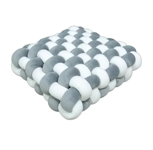 Knotenkissen, quadratisch, Plüschkissen, handgefertigt, gefüllt, ästhetisch, dekorativ, Plüschkissen, Büro, Schlafkissen, Rückenkissen, für Bett, Wohnzimmer, Bodenkissen (Weiß-Grau, 30 x 33 x 12 cm)