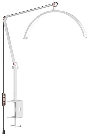 zenggp Lampada da Tavolo Ad Arco, Lampada da Scrivania con Clip A Mezzaluna con Luce Dimmerabile, Completamente Regolabile A 360°, per Extension Ciglia Beauty Lash Nail Tech(White)