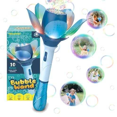 Efymosce Blumen Seifenblasenstab, Elektronisches Seifenblasenmaschine Kinder, Seifenblasenpistole 10000+ Seifenblasen/Min mit 120ML Seifenblasenlösung/AKK/LED für Outdoor/Party/Hochzeit