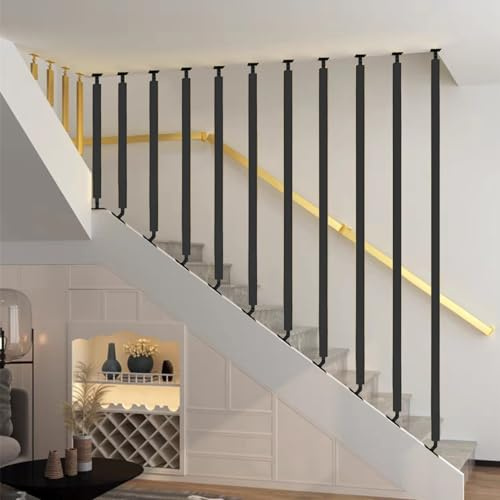 Junvstor Pasamanos metálicos para escaleras, pasamanos Antideslizantes con Soportes, Barra de Seguridad para pasillos, Villas, lofts (Negro, 30-160 cm)(Style 3,125cm)