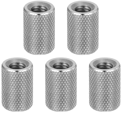 sourcing map 5 Stück M6 flache gerändelte Rändelmuttern, 304 Edelstahl, flacher Kopf, diamantgerändeltes Durchgangsloch, Einstellmuttern für Elektronik, Maschine, D10 x H15 mm