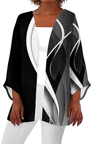 Gilet Femme Chic Et Elegant Gilet Mariage Femme Grosse Maille Oversize Blouses Crochet Top Sport Grande Taille Cardigan Fin Chaud Casual Uni Haut Vetement 12#Noir XL
