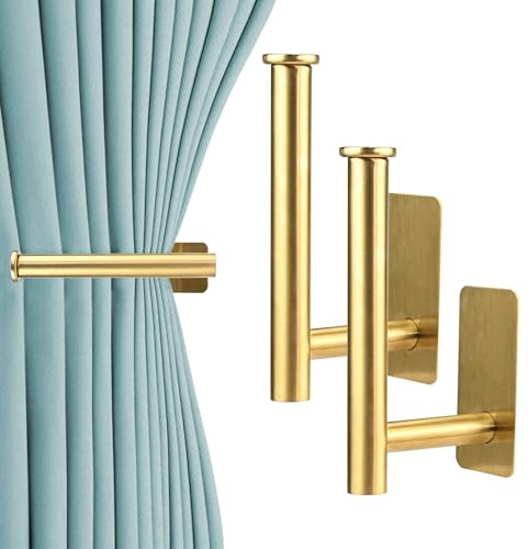 2 Pack Curtain Holdbacks Self-Adhesive, No-Drill Curtain Tie Backs Hooks Mental L Shaped Wall-Mounted Drapery Tiebacks Hooks for Home Decoration Living Room/Bedroom/Shower