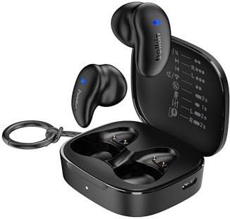 Belkin SoundForm Anywhere Auriculares Inalambricos Bluetooth, Cascos Inalámbricos Ligeros para Dormir De Lado con Confort, Bluetooth 6.0, 26 Horas De Autonomía, Resistencia IPX4, Negro