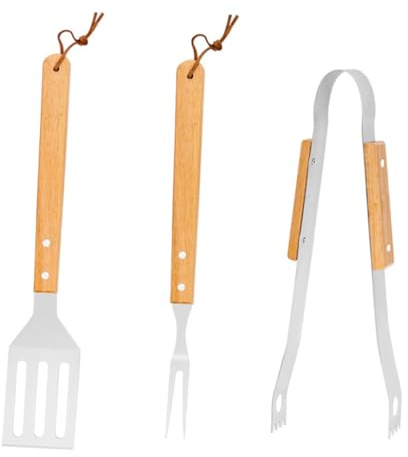 DIYEAH Set Ustensiles Barbecue Portables INOX avec Poignée Bois Pochette de Rangement Oxford Légère Kit pour Camping Cuisine Extérieure et Repas Plein Air