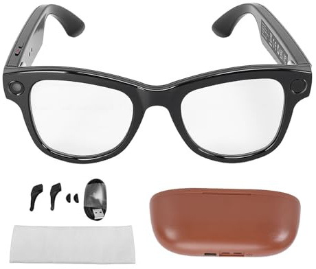 Greensen Occhiali Intelligenti con Fotocamera AI 8MP, Occhiali Smart, Occhiali da Sole Intelligenti con WiFi, 5.3, Doppio Microfono con Riduzione del Rumore, Custodia di (Custodia di ricarica