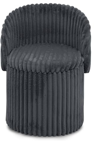 GC GAVENO CAVAILIA Ribbed Round Ottoman Storage Box With Lid, Charcoal | Removable Lid | Fleece Foldable Stool Storage Bench Chair Foot Rest | Vanity Stool Footstools For Living Room, Bedroom