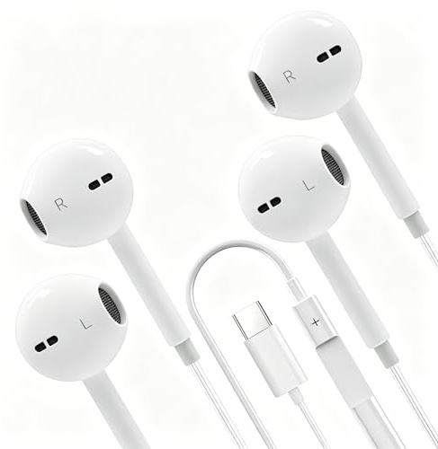 Auriculares con cable para iPhone con USB C – Auriculares USB C compatibles con iPhone 17/16/15 Pro Max, iPad y Samsung, HiFi estéreo, micrófono, control de volumen adecuado para todas las ocasiones