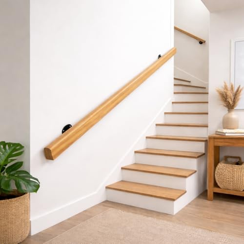 Fermeg Corrimano in Legno Massello Fenice Noce per Scale 300 cm | Su misura, Staffe e kit di montaggio inclusi, Per scale interne, Legno massello, Finitura noce