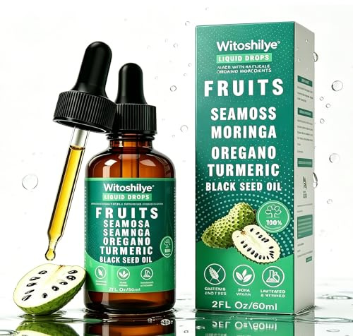 Bitters Liquid Drops, with Sea Moss, Moringa, Turmeric, Black Seed Oil, Ashwagandha, Oregano, 100% Pure Herbal Extracts for Overall Health-Enhancing, 60ml