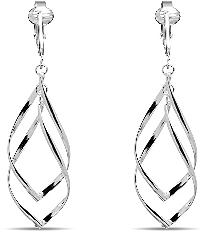Silver Clip On Earrings For Women, They Look Pierced, Don't Pinch & Won't Fall Off, Hypoallergenic & Lightweight (Silver Double Drops)