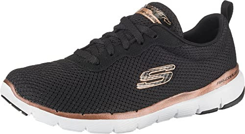 Skechers Women's Flex Appeal 3.0 First Insight Trainers, Black Mesh Rose Gold Trim, 4 UK