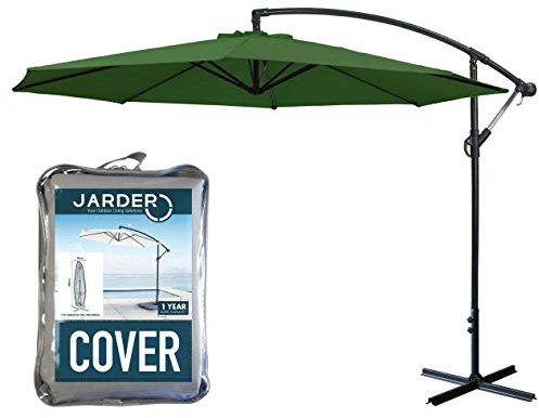 Jarder Parasol + Protective Cover – 3m Cantilever Garden Parasols – Open Ratchet & Tilt Function (Green)
