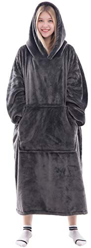 Waitu Wearable Blanket Sweatshirt Gifts for Women and Men, Warm and Cozy Giant Blanket Hoodie, Thick Flannel Blanket with Sleeves and Giant Pocket - Dark Gray