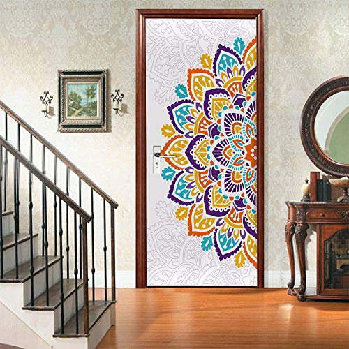 3D Etiqueta de la puerta Mural puerta Fondo pantalla cristal PVC poster paisaje armario Decoración Hogar Medio mandala Ilusión autoadhesivo prueba agua Art Moderno dormitorio 77x200cm