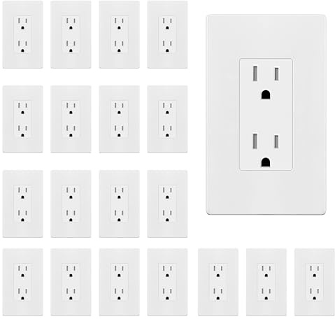 ENERLITES 20 Pack White Decorator Receptacle with Screwless Wall Plate, Standard Electrical Wall Outlet, 15A 125V, Self-Grounding, 2-Pole, 3-Wire, 5-15R, UL Listed, 61502-TR-WSID, Tamper Resistant