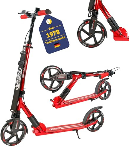 Best Sporting High End Scooter Erwachsene I klappbarer Roller mit Ständer, Handbremse, Klingel und Tragegurt I City-Roller für Erwachsene I Tretroller mit Rollengröße 205 mm