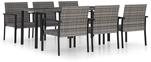 vidaXL Juego de Comedor para Jardín 7 Piezas Exterior Terraza Hogar Muebles Cocina Mesa Silla Asiento Suave con Respaldo Ratán Sintético Gris