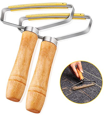 2 Pcs Lint Roller, Portable Lint Remover Clothes Fuzz Shaver with Long Wooden Handle, Restores Your Clothes and Fabrics, Reusable Manual Shaver Lint Roller for Sweater Woven Coat, Knitted, Pet Hair