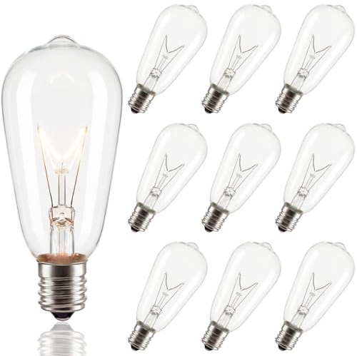 Pallerina 10-Pack Edison Replacement Bulbs ST40 Light Bulbs, 7W 120V E17 Screw Base, Edison Replacement Bulbs for Outdoor String Lights, Bulb for Patio Garden Backyard Decor, Warm White