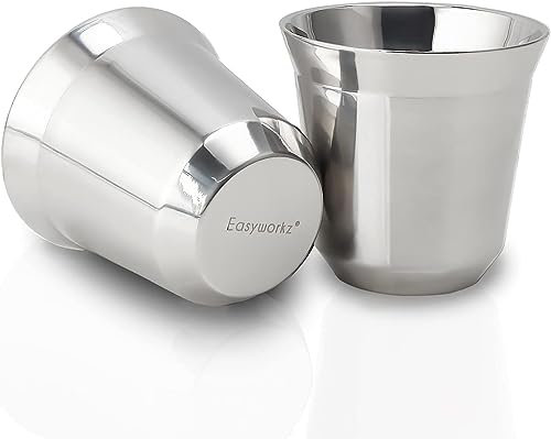 Easyworkz Juego de tazas de espresso de acero inoxidable con aislamiento de doble pared, 75 ml