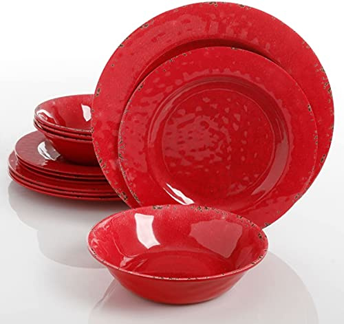 Gibson 114337.12 Muana - Vajilla de melamina, 12 piezas, color rojo