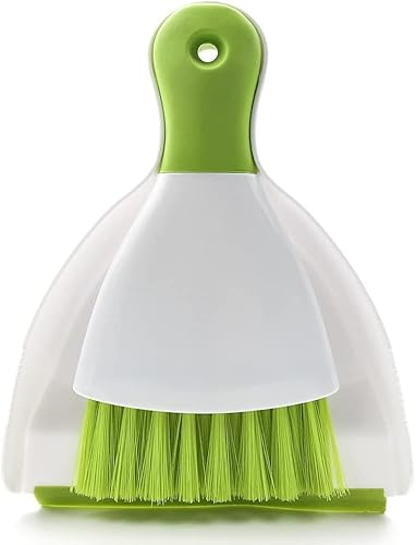 Small Hand Dust Pan and Brush - Small Broom and Dustpan Set, Mini Broom and Dustpan, Compact Dustpans and Brush for Home Cleaning, Sofa, Desk, Guinea Pig Cage, Cat Litter, etc. (Green)