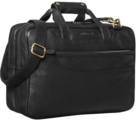 STILORD Astor Große Lehrertasche Leder für Herren Damen Vintage Aktentasche XL Businesstasche Umhängetasche für breite A4 Ordner Laptop Trolley Aufsteckbar Farbe:matt - Dunkelbraun