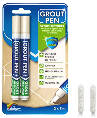 Twin Pack (CREAM) Grout Pen - Designed for restoring tile grout in bathrooms & kitchens