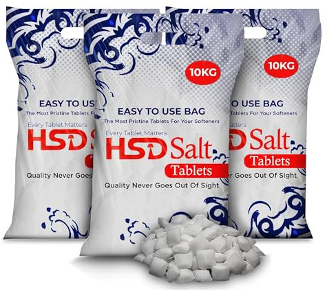 HSD Salt Tablets 10Kg Bag Laundry Water Softener, Compatible to All Water Softener Washing Machine, 100% Genuine British Salt Tablet for Water Softener Premium Quality (3 Bags)