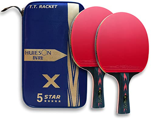 5-stjärnigt set med 2 professionella pingisracketar med bärväska perfekt för mellan-, avancerade, familje- och idrottsklubbsaktiviteter