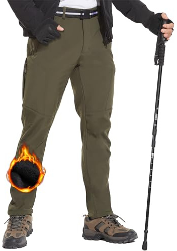 MOURCE Herren Schneehose Winter fleecegefüttert wasserabweisend Thermo | 6 Reißverschluss-Taschen mit Gürtel, geeignet für Skifahren, Schneewandern und alle Winter Outdooraktivitäten