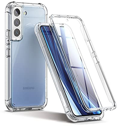 SURITCH für Samsung S22 Hülle Schutzhülle 360°Stoßfest Transparent Front Und Rückenschutz Handyhülle TPU Bumper Eingebautem Displayschutz für Samsung Galaxy S22-Transparent