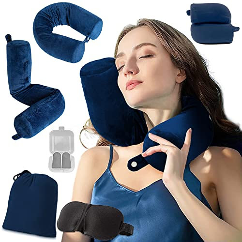EPROICKS Travel Pillow - Memory Foam Neck Pillow Support Pillow, for Home Travel, Airplanes, Bus, Trains Chin, Lumbar Leg Support, Bendable Roll Pillow