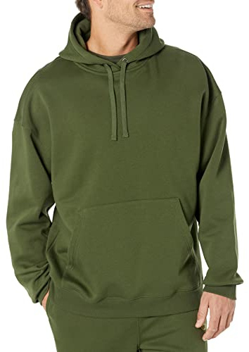 Amazon Essentials överdimensionerad huvtröja för män (finns i stor och lång), mörk oliv, X-Large