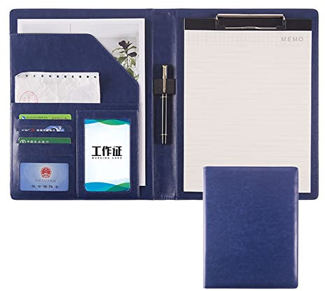 Schreibmappe A4 Konferenzmappe Dokumentenmappe Leder Ringbuch Klemmbrett Konferenzmappe Mit Notizblock Extra Stauraum Messenger Bag Für Damen Herren (Color : Blue, Size : No Calculator)
