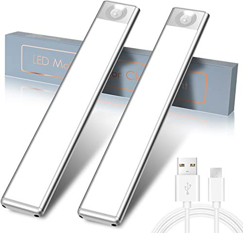 25CM Schranklicht mit Bewegungsmelder | Warmweiß & Weiß & Kaltweiß | Schrankbeleuchtung LED Unterbauleuchte Küche 2000mAh led leiste Batterie Aufladbar für Küche Kleiderschrank Flur Treppe -2Stück