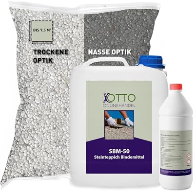 ST-EP Steinteppich Komplett-Set (Bianco Carrara) für ca. 7,5m² inkl. 2K Epoxidharz Bindemittel, natürlicher Steinboden, Marmorkies