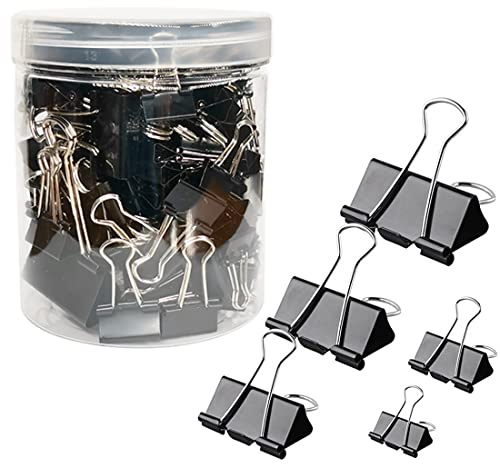 Otylzto 120Pcs Binder Clips Assorted Size, Office Clips with Clear Storage Container, Bulldog Clips, Paper Clips, Office Supplies