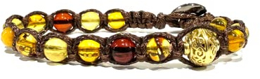 Samsara Bracciale Tibetano Buddista Regolabile con Perline Naturali 6 mm, Filo in Cotone Nero Cerato ad Alta Resistenza, Gioiello Artigianale Unisex, Polso 18,5-22,5 cm – Pietra Ambra