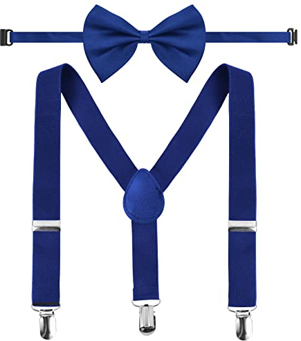 Daelesr Bretelle per Bambini Papillon Elastici, Bretelle Y e Papillon Set, Set di Cinghie Regolabili per Ragazzi Ragazza da 1 a 10 Anni (Blu Reale)