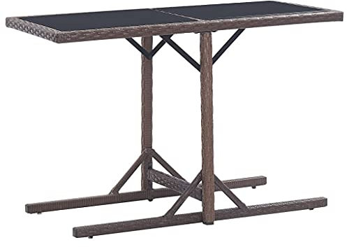 FIRBNUS 110x53x72 cm Balkontisch mit Gummierten Ecken und Glastischplatte Couchtisch Terrassentisch Gartentisch Dining Table Kaffeetisch Esstisch Braun Teetisch Stahlgestell und Poly Rattan