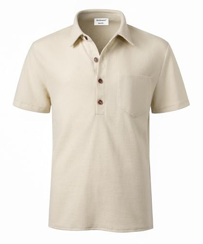 Harbrosrce Poloshirt für Herren Kurzarm Polohemd Waffelmuster Golf T-Shirt Sommer Baumwolle Einfarbig Polohemd